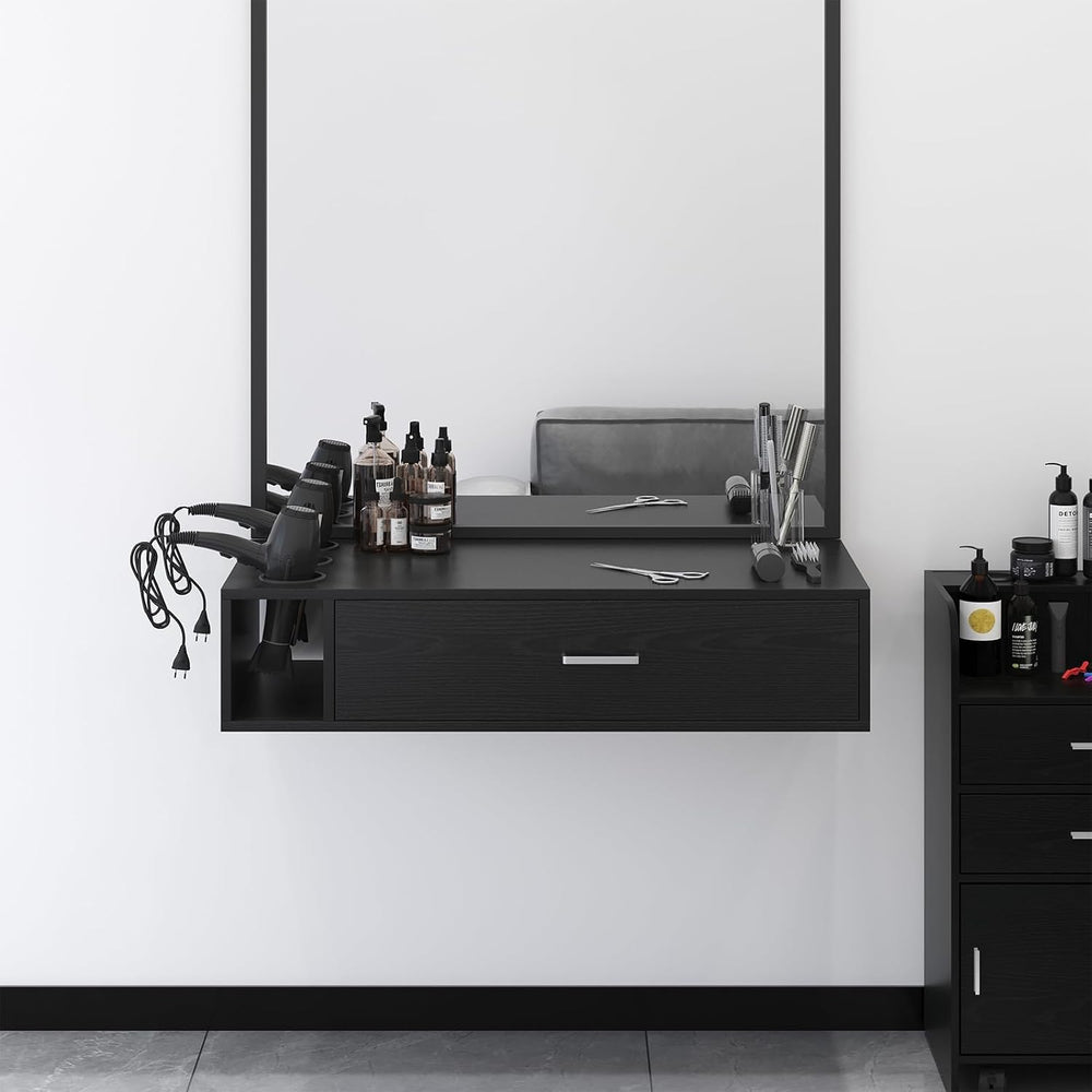 4ever2buy Wall Mount Salon Station, Black Barber Station Organizer with Drawe...