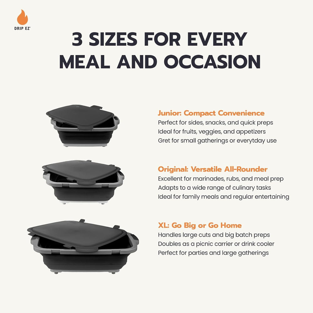 Drip EZ Collapsible BBQ Prep Tubs 3-Piece Set- For Meal Prep Marinating Food ...