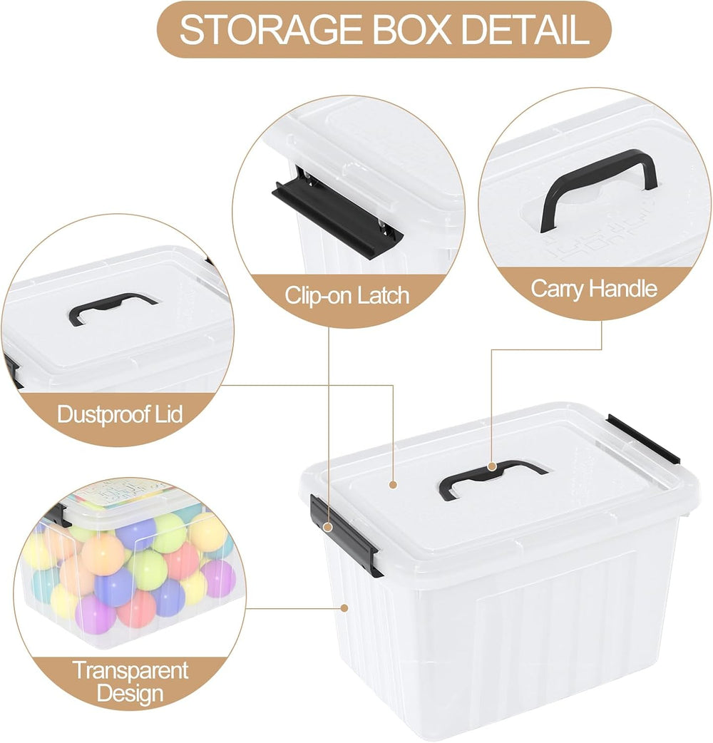 Jekiyo 12 L Plastic Latching Boxes, Clear Storage Bins with Lids, 6 Pack