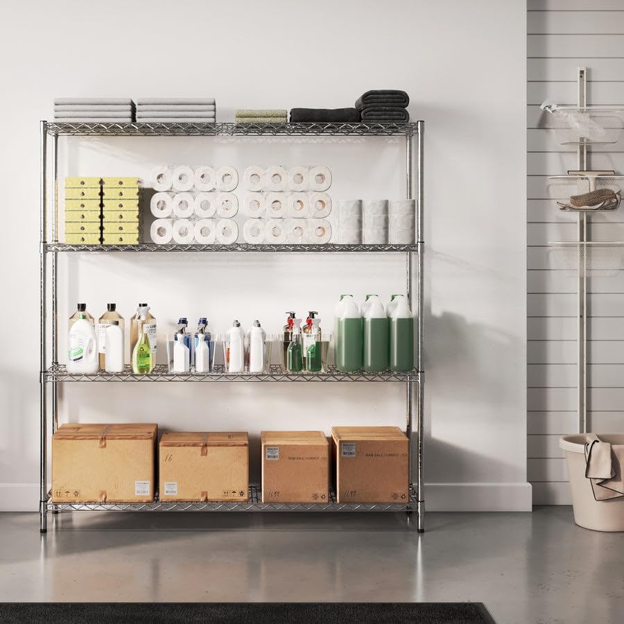 Shelving Inc. 12" d x 60" w x 72" h Chrome Wire Shelving w/ 4 ...