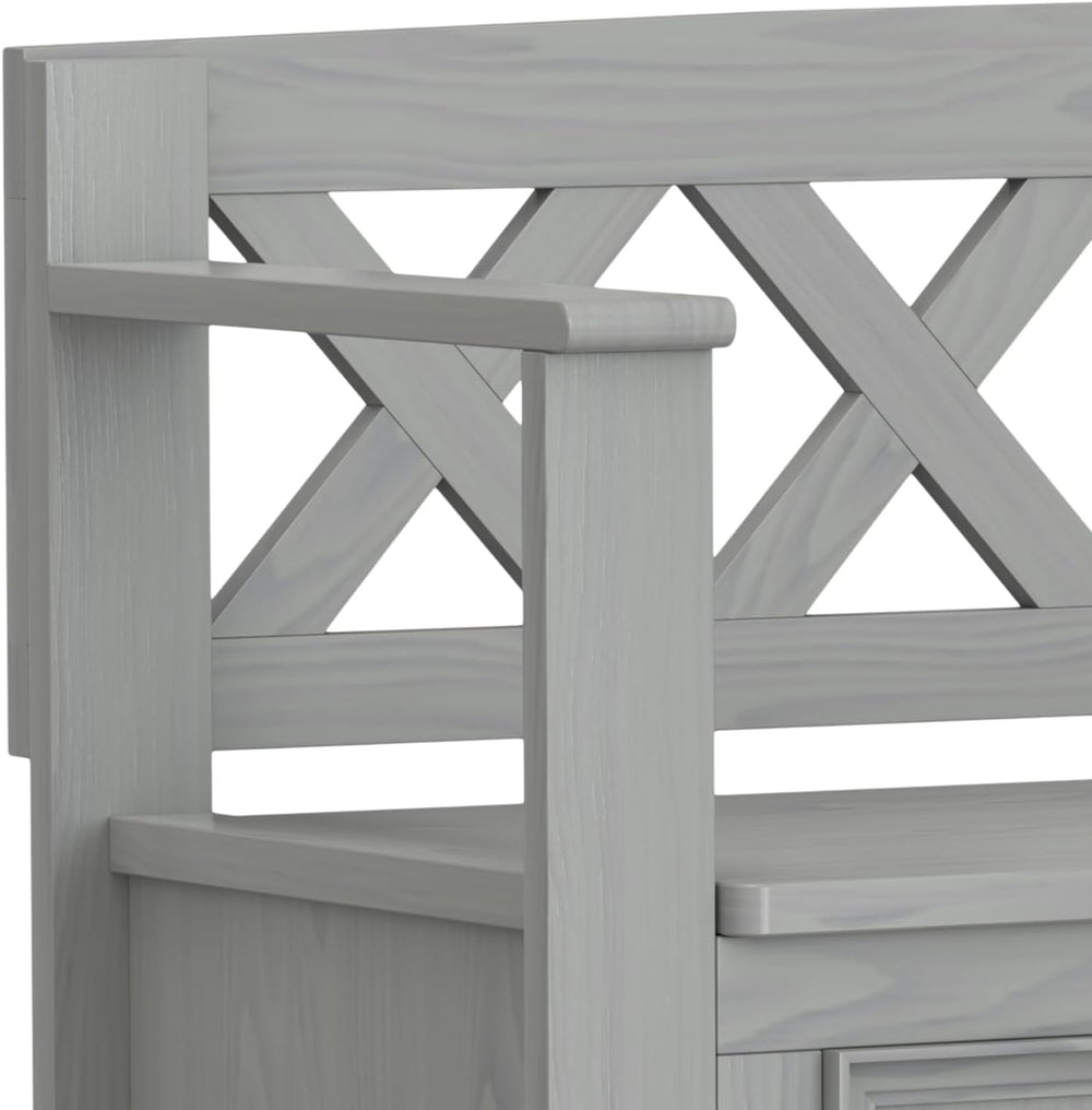 SIMPLIHOME Amherst 48" Wide Solid Wood Storage Bench in Fog Grey