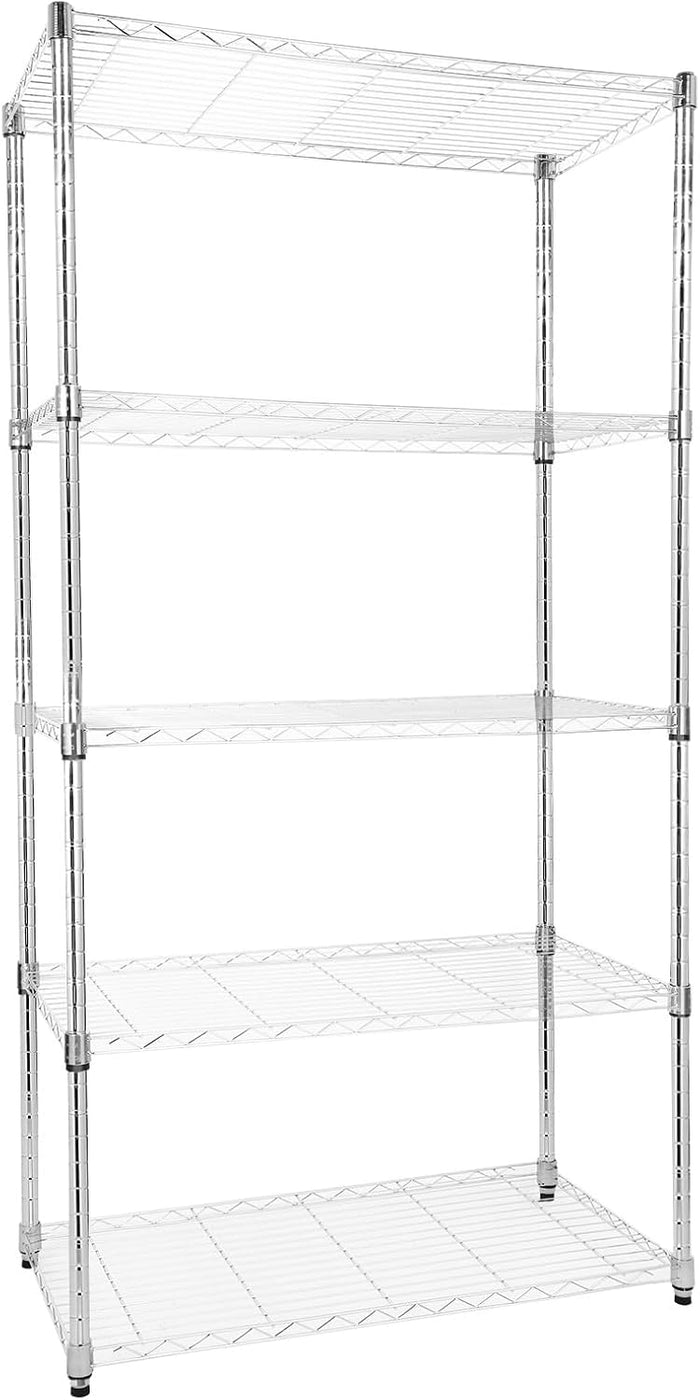 Whitmor 5 Tier Storage Shelves, Heavy Duty with Wheels, Adjustable Steel Organizer, 200 lbs Capacity per Shelf, Max 1000 lbs Total for Home, Garage, Workshop, 36" L x 18" W x 71" H, Chrome