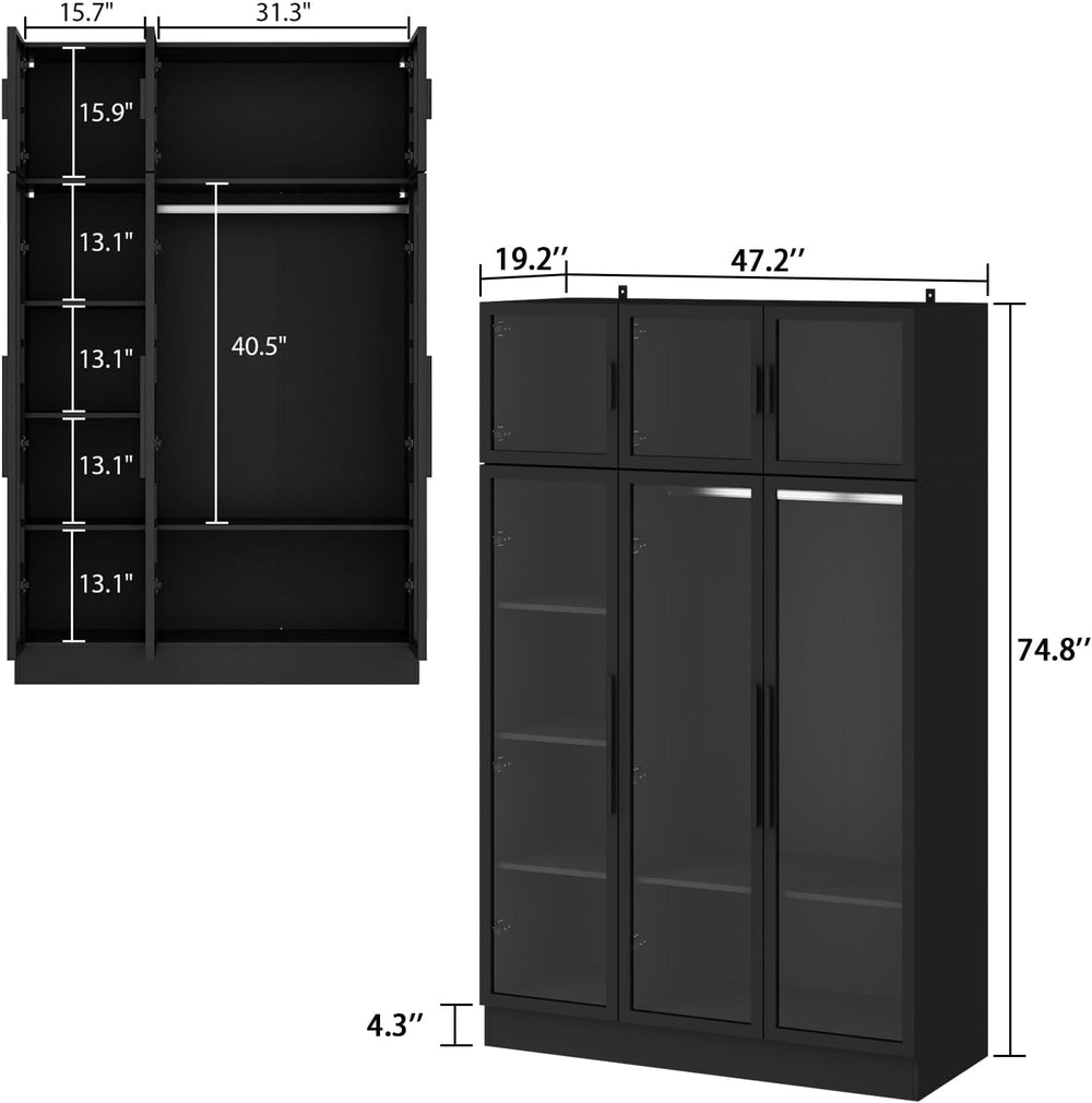 Homsee Bookcase Bookshelf with LED Lights, 5-Tier Shelves and 6 Glass Doors, ...