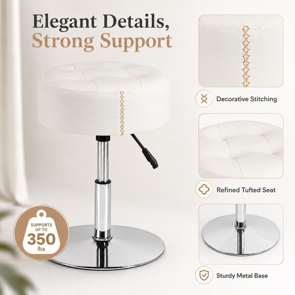 Adjustable Vanity Stool with High-Density Non-Sagging Foam & Metal Base