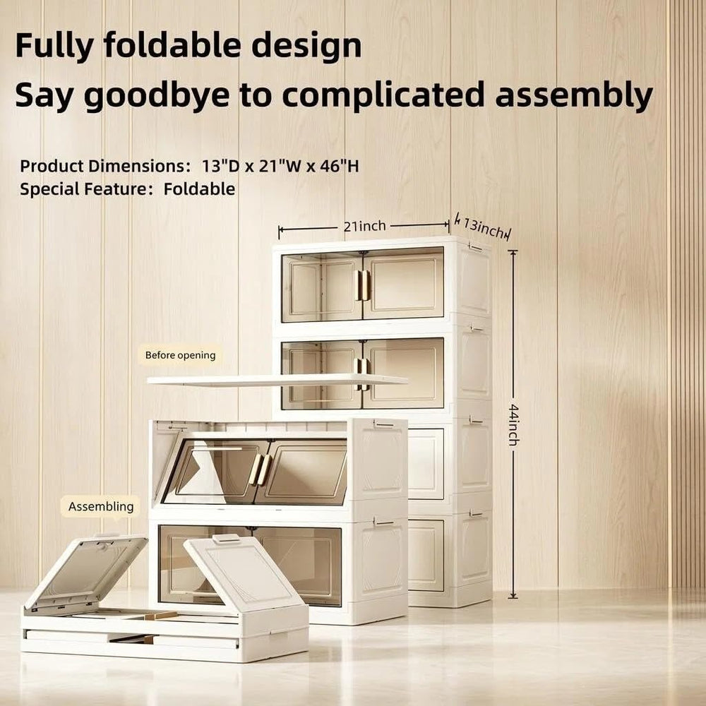 48QT Stackable Storage Bins with 1 Lid, 4-Tier Foldable Bins