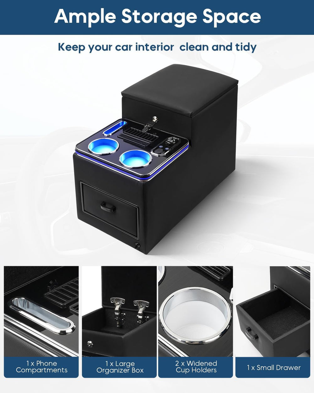 Center Console Between Seat with Lock, Cup & Phone Holder, Regular