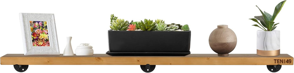 TEN49 Industrial Pipe Wood Wall Shelf - 60" Real Wooden Shelf w/ Special...