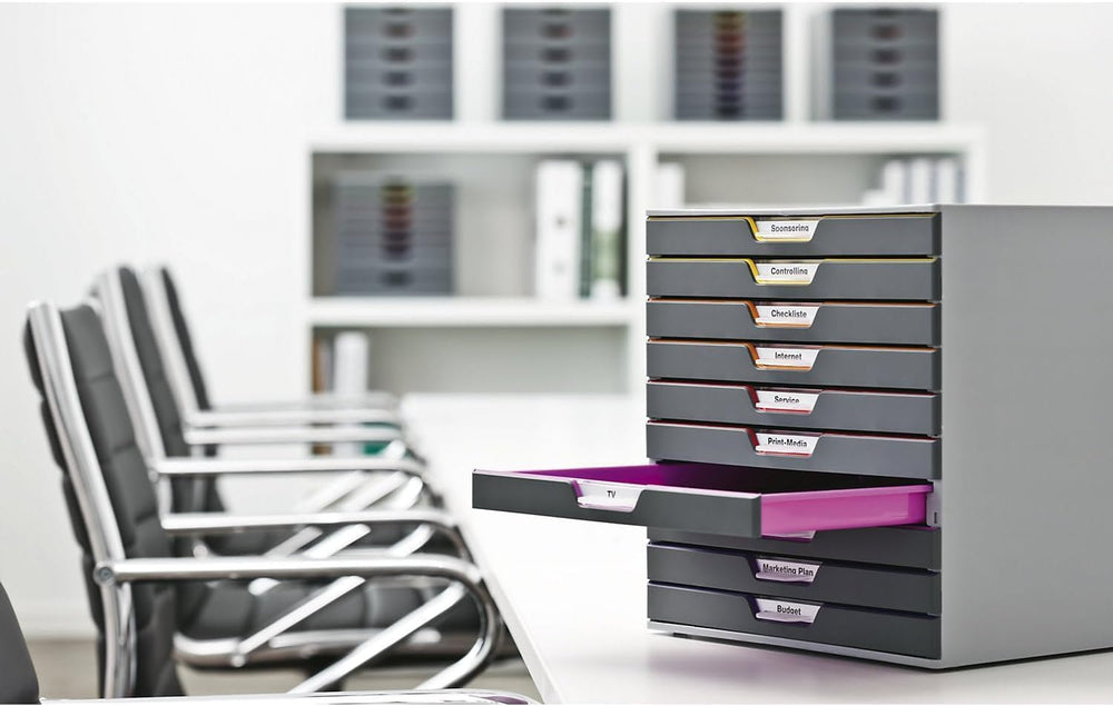Durable Varicolor 10 Drawer Unit - Gray Desktop Drawer Set with 10 Color Code...