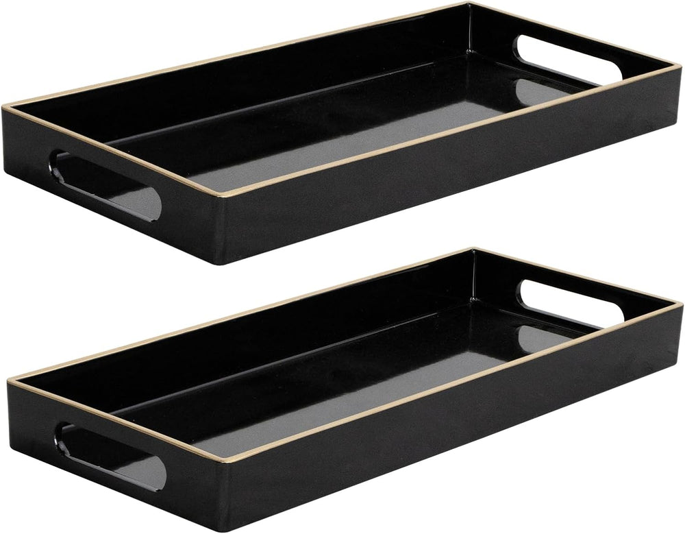 Black Vanity Tray Set of 2, Rectange Toilet Tank Trays with Handles