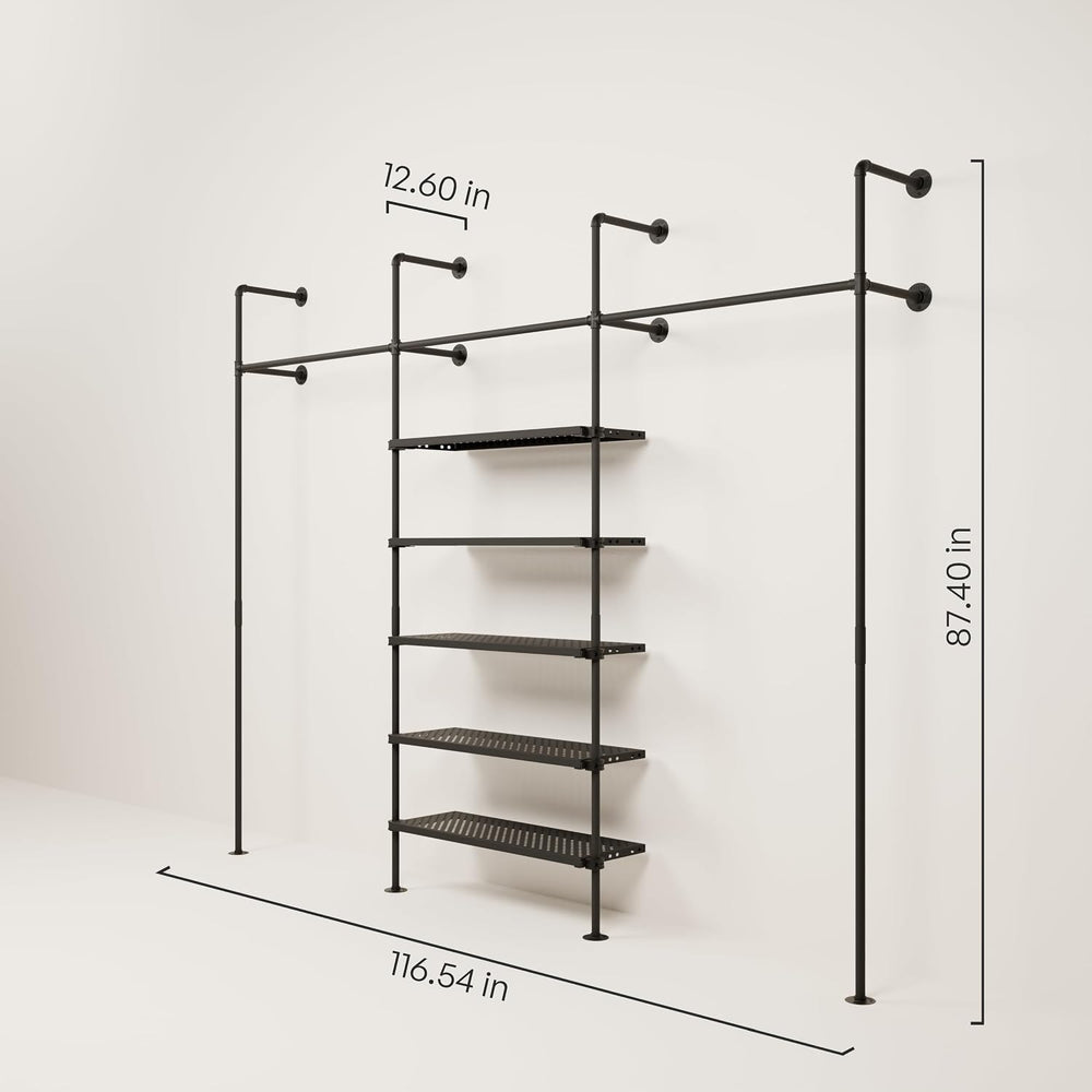 pamo Wall Mounted Clothing Rack with Metal Sheves –117" W × 87" H, ...