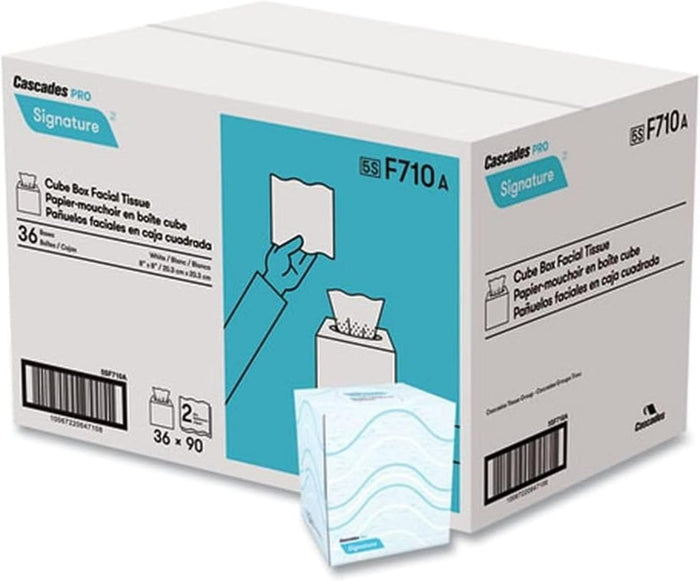 Cascades PRO Signature Facial Tissue – 2-Ply Cube Box – Soft, Strong, and Absorbent Paper Tissues for Offices, Schools, Healthcare, and Commercial Use – 90 Sheets/Box, 36 Boxes/Case – F710 – White