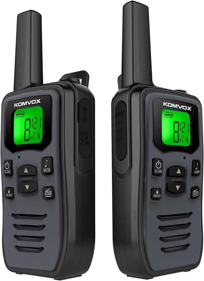 Gray Rechargeable Walkie Talkies for Adults, Long Range 36 Channels FRS Two Way Radios with NOAA Weather Alert, Type-C Charging VOX Hands-Free for Camping Hiking Hunting