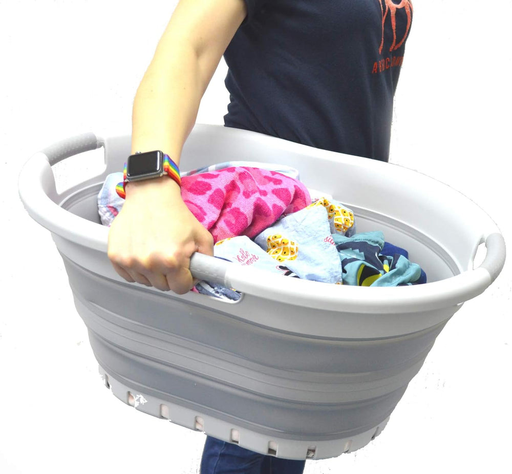 SAMMART 36L (9.5 gallon) Set of 2 Collapsible 3 Handled Plastic Laundry Baske...