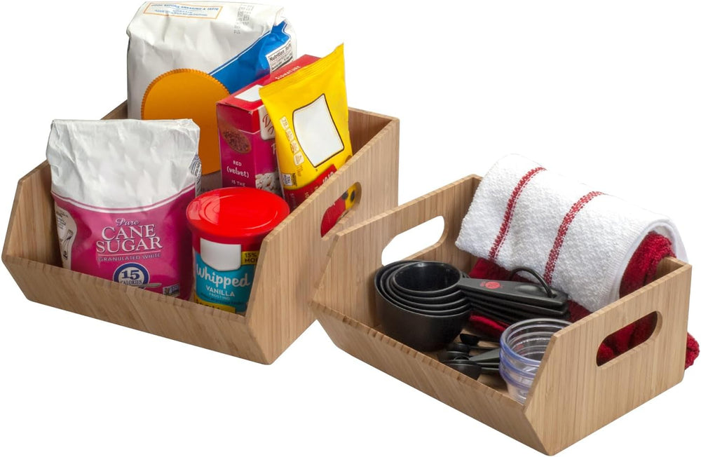 Mobilevision XL Versatile Bamboo Storage Bins for Pantry & Kitchen Cabine...
