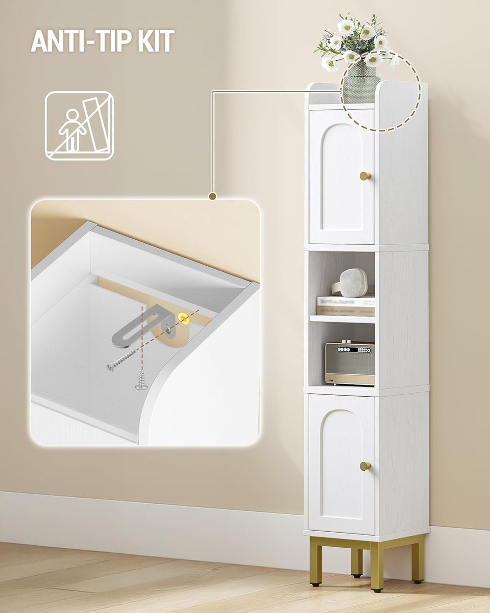 Hzuaneri Slim Bathroom Storage Cabinet, Narrow Bathroom Organizers,2 Doors