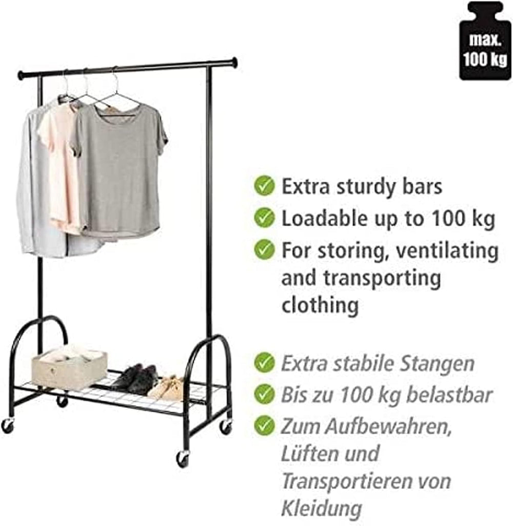 WENKO Clothing Rack, Rolling Clothes Rack with Bottom Shelf, Hanging Clothes ...