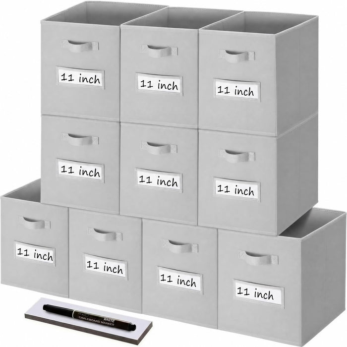 Storage Bins,11" Cube Storage Bin with Labels,10pcs,Light Grey