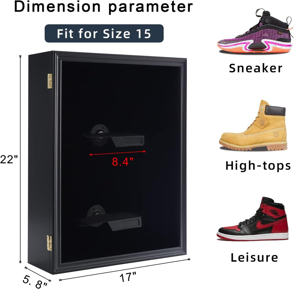 Memorabilia Shoe Display Case Wooden Frame Wall Mount Acrylic Clear Door Snea...
