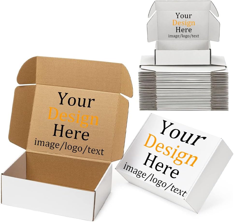 10Pack Custom Packaging Boxes - Personalize with Photo, Logo, or Text | Corru...