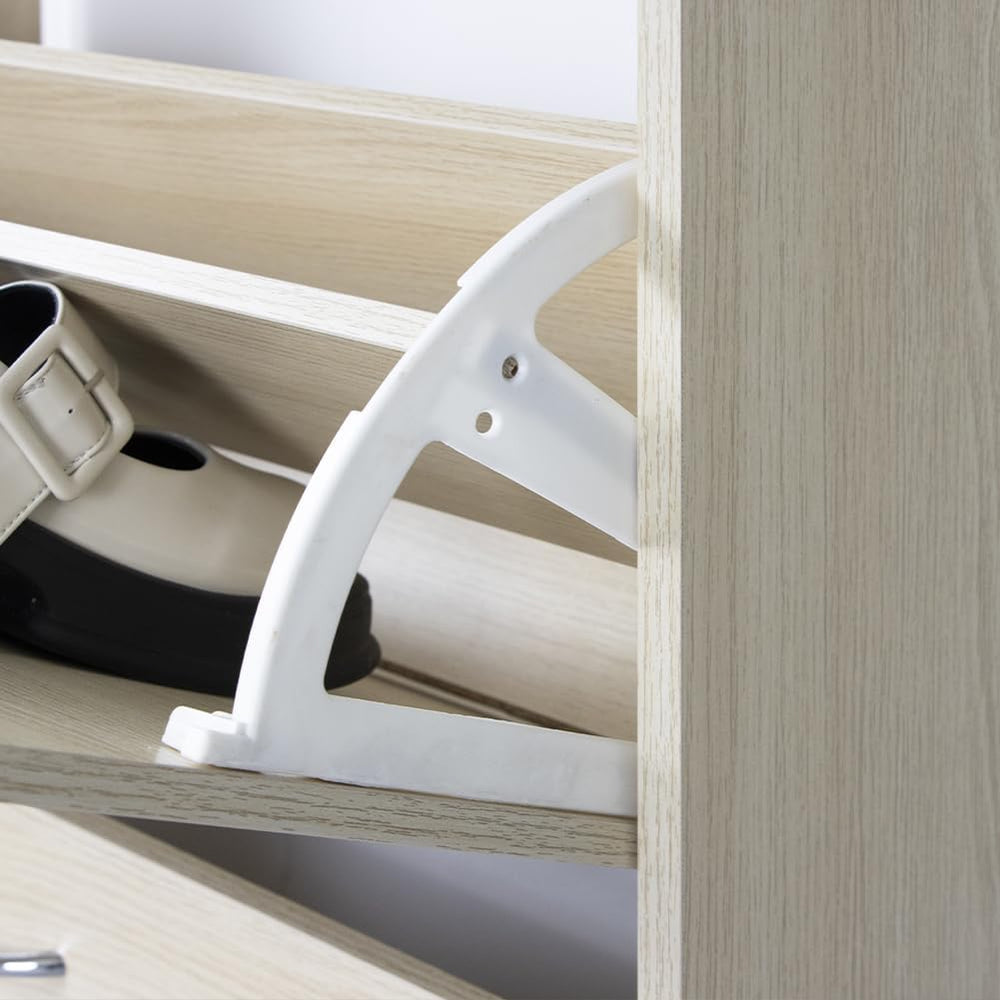 BAKAJI Shoe Rack in MDF Wood with 4 Folding Shoe Doors, Metal Handles Double ...