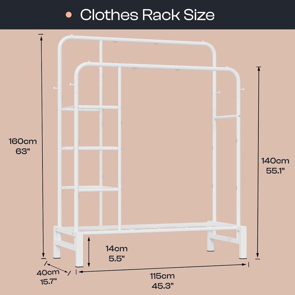 Clothes Rack for Hanging Clothes, Clothing Rack with shelves, White