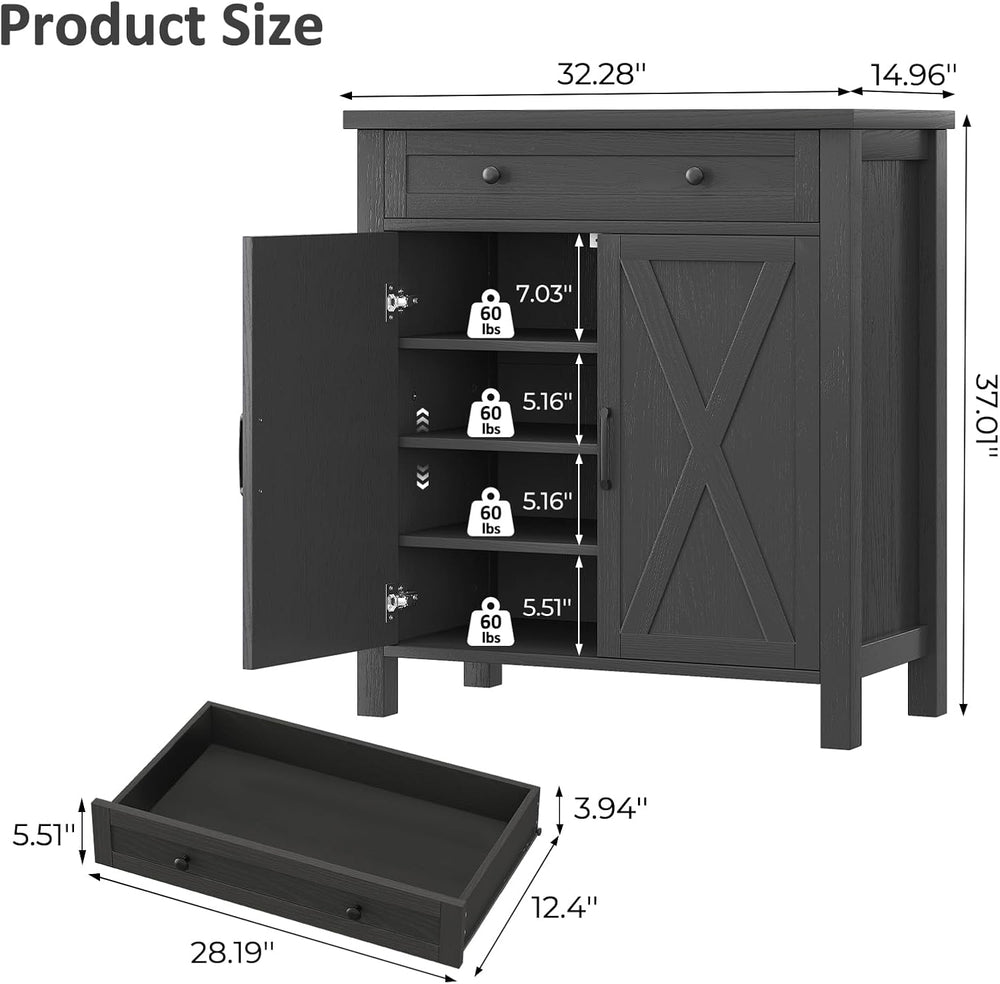 Farmhouse Shoe Storage Cabinet, 5-Tier High Boots Organizer with Adjustable S...