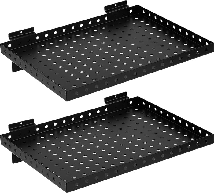 Heavy Duty Slatwall Shelf 16x12Inch, Steel Slatwall Accessories Storage Rack for Garage, Retail, Workshop (2, 16x12Inch)