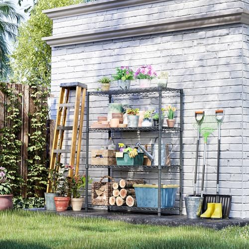 IZEUK Outdoor Metal Storage Shelving Unit, 4-Tier Heavy Duty Wire Rack Organi...