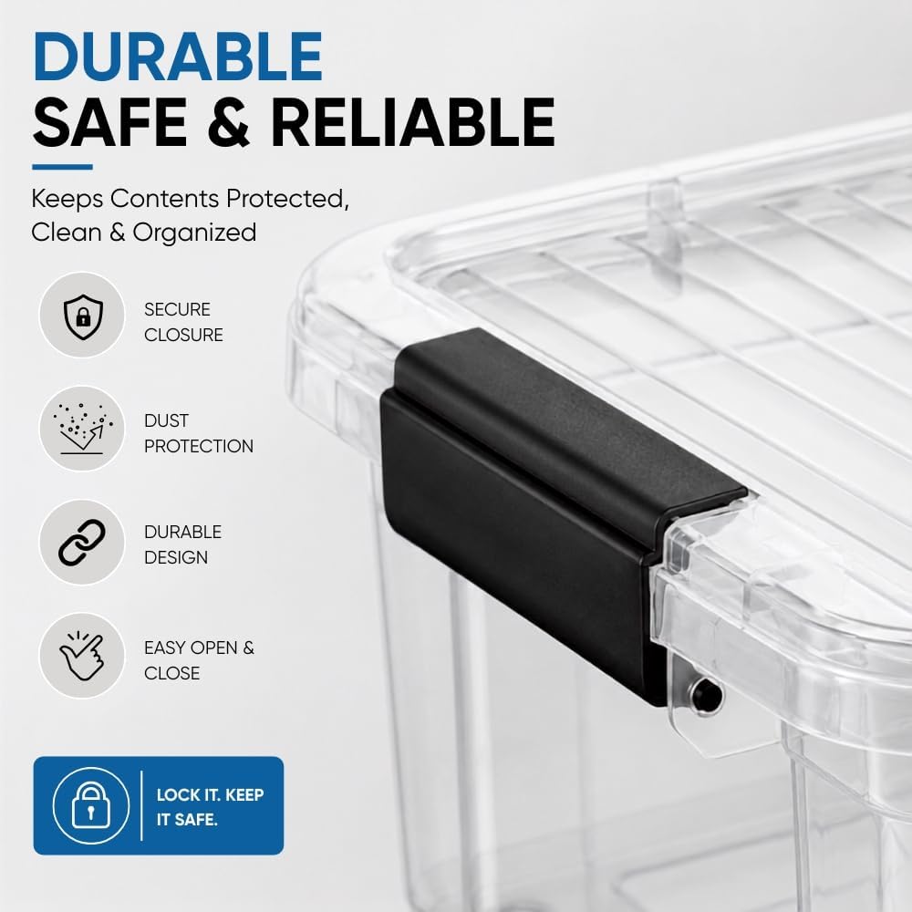 Superio 13.7 Quart Clear Plastic Storage Bin with Lid, Stackable Organizer Bo...