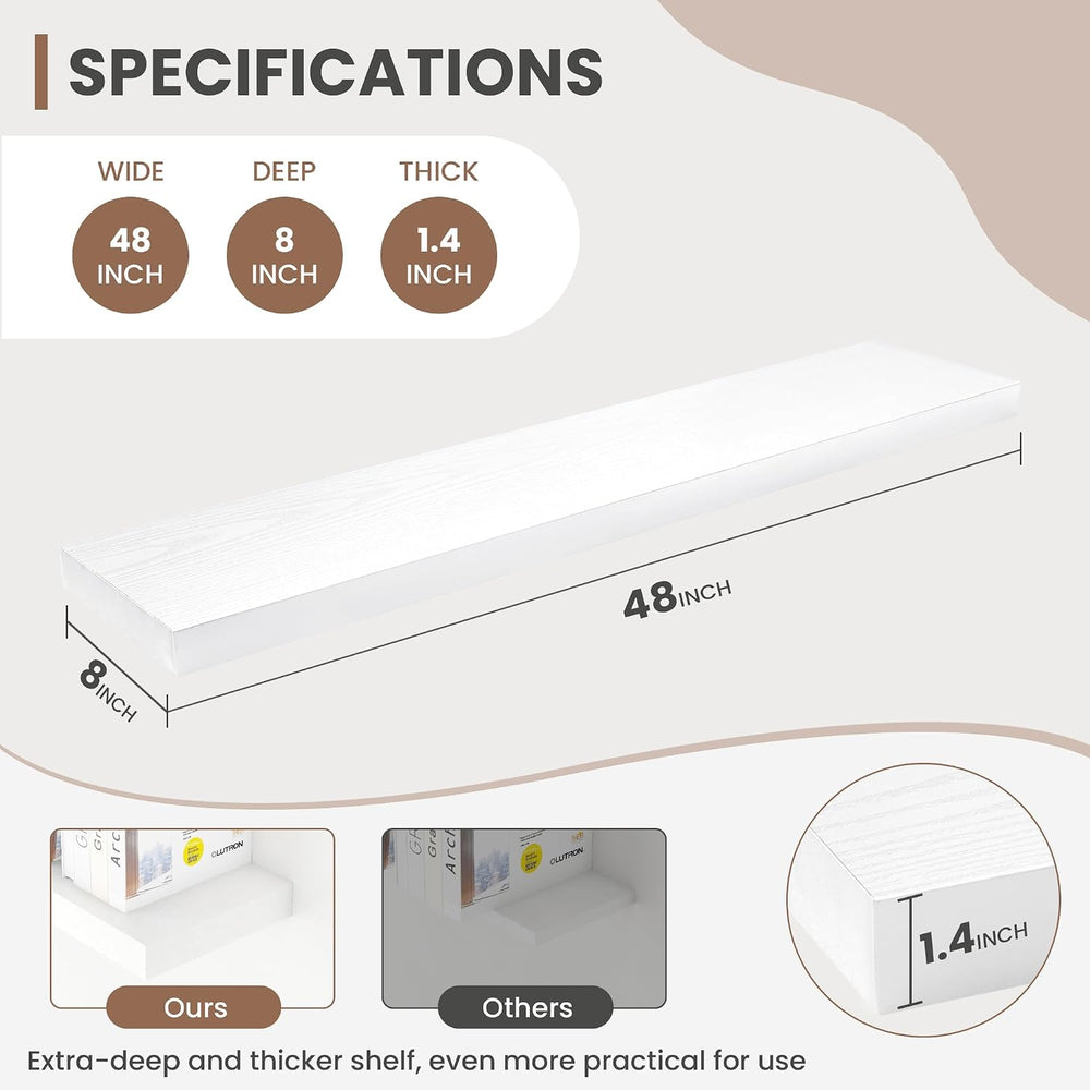 Acovy 48 Inch Floating Shelves, 8 Inch Deep Floating Shelves for Wall, Hangin...