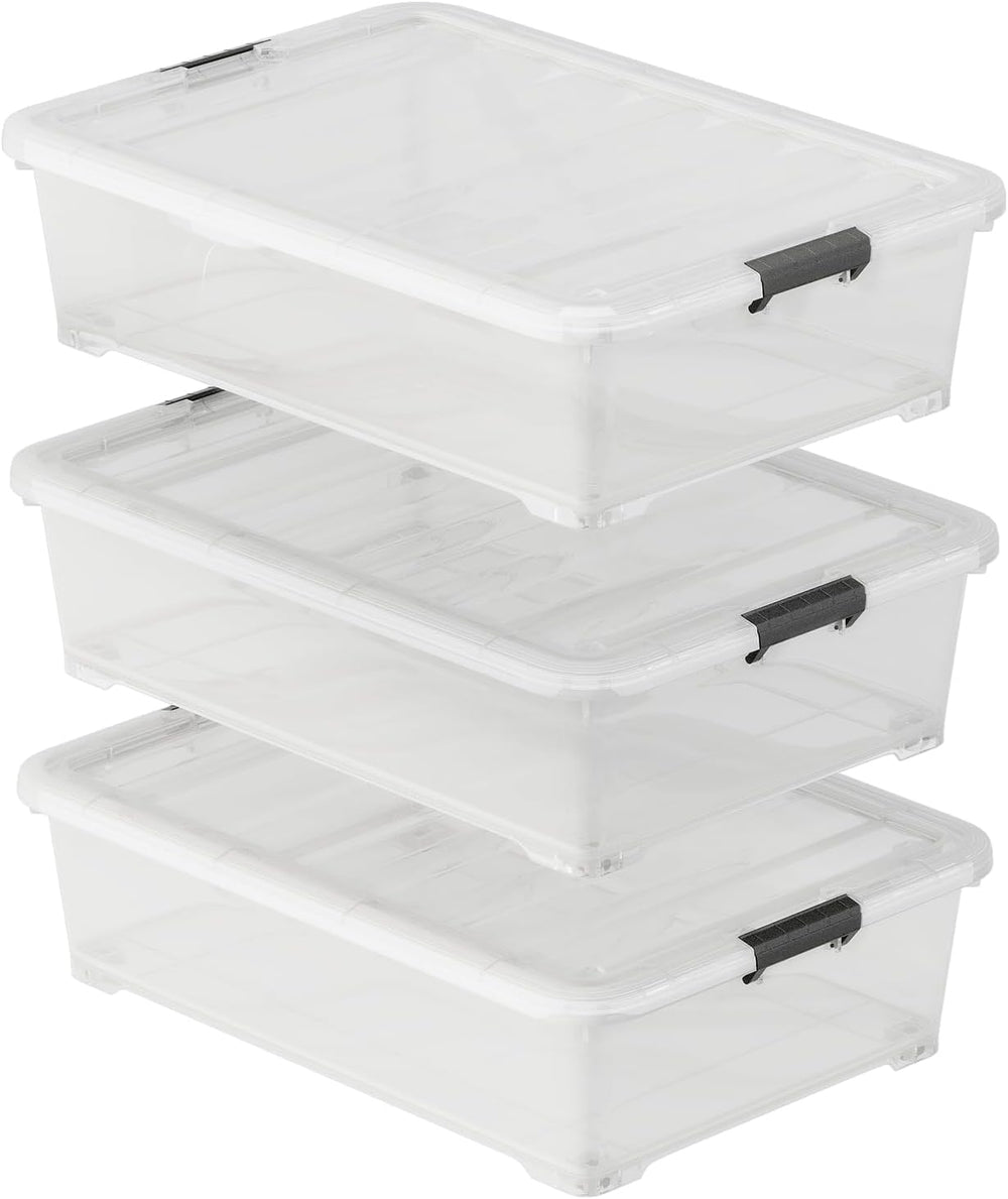 Morcte 50 Quart Clear Plastic Under Bed Storage Boxes with Wheels, 3-Pack