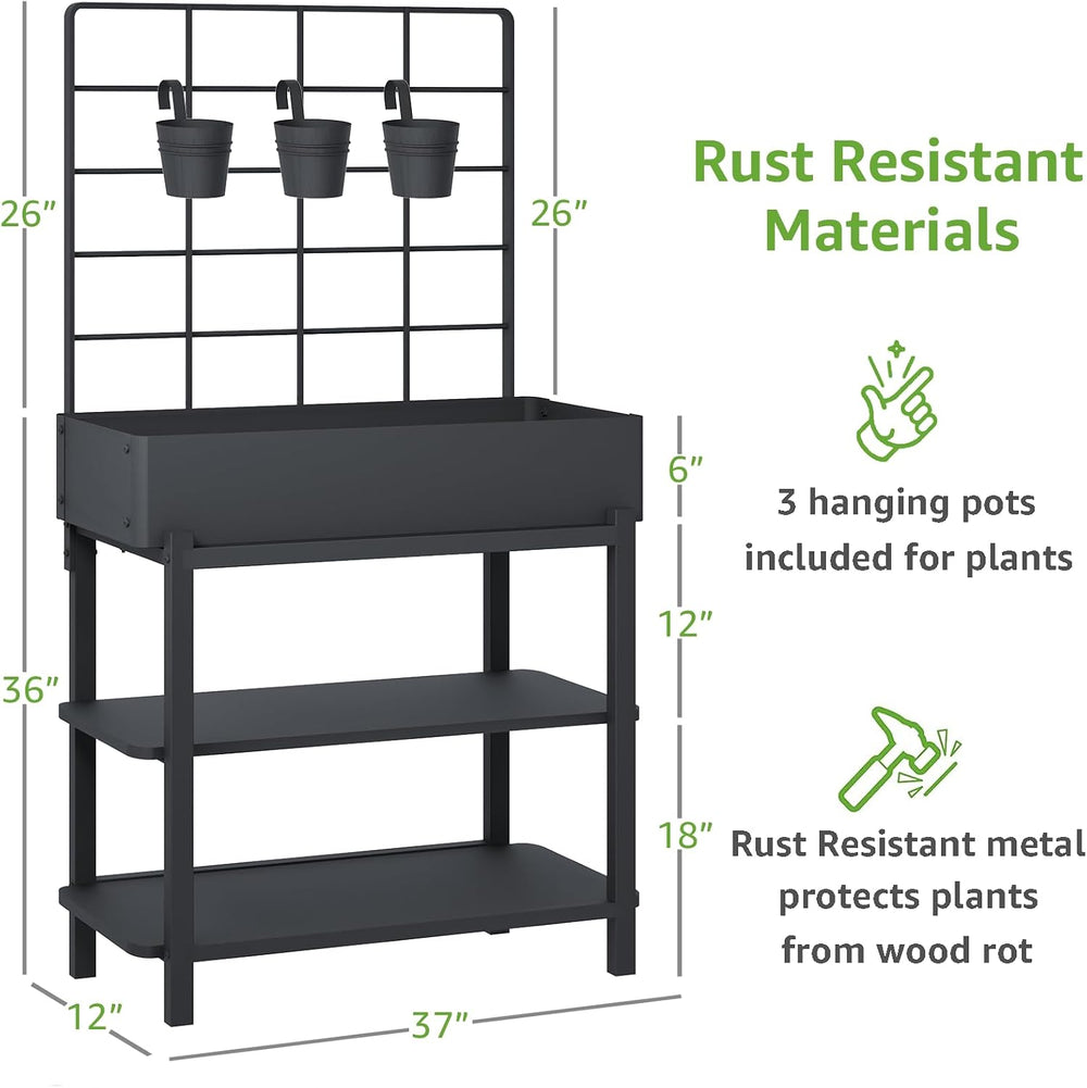 Metal Raised Garden Bed with Trellis & Legs