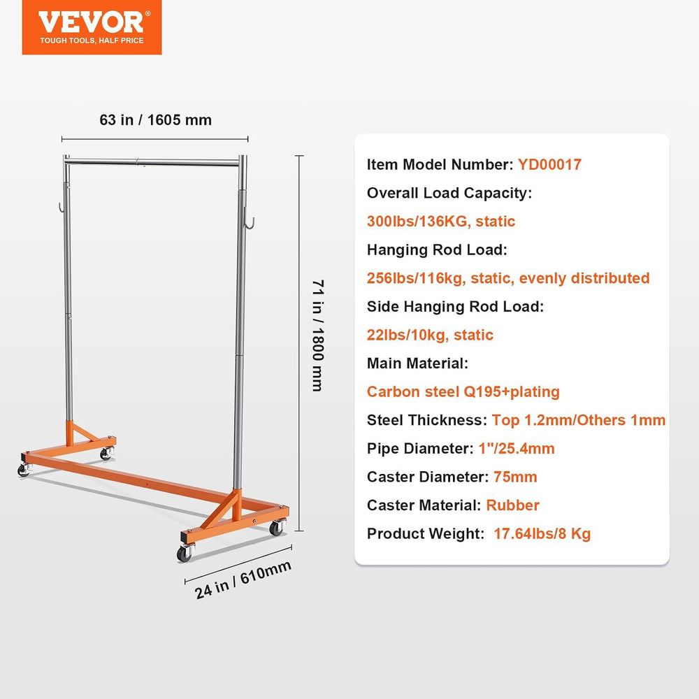 VEVOR Z Rack Industrial Grade Z Base Garment Rack Rolling Sturdy Steel