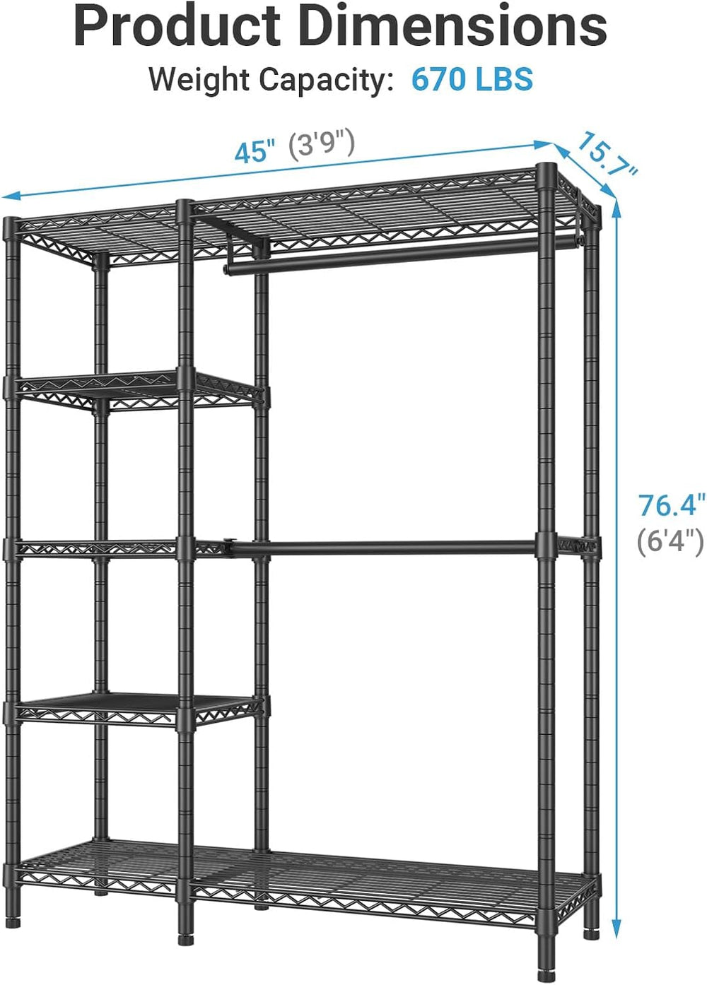 VIPEK V7 Clothes Rack with Shelves Heavy duty Closet for Hanging Clothes