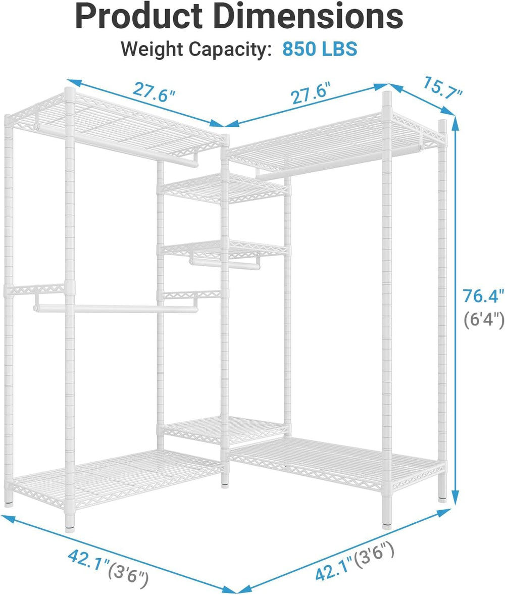 VIPEK L6 Heavy Duty Clothes Rack L Shape Clothing Rack 5-Tier Wire Garment Ra...
