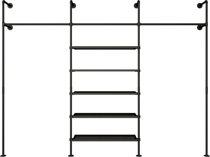 pamo Wall Mounted Clothing Rack with Metal Sheves –117" W × 87" H, 1014 lbs