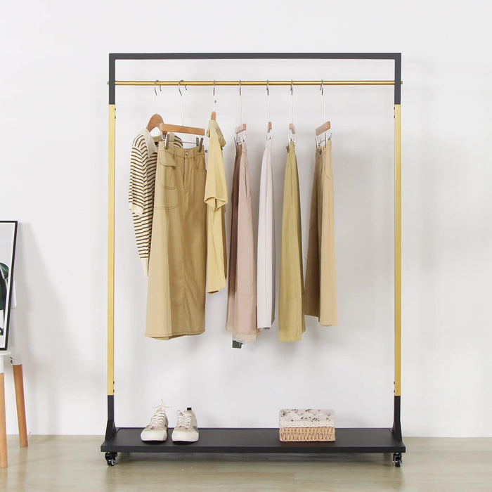 Clothing Racks for Hanging Clothes,Black Gold Design,Heavy Duty Rolling Iron Garment Racks with Shelves,Gold Metal Freestanding Garment Rack for Retail Display