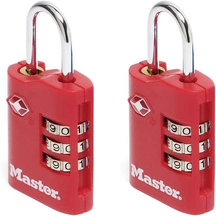 Master Lock Pack of 2 Combination Travel Padlocks TSA Certified, Red, Combina...