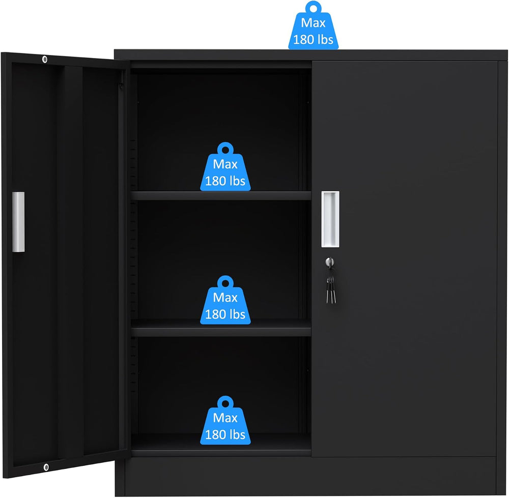 Metal Storage Cabinet with Locking Doors, 36.22" H, Black