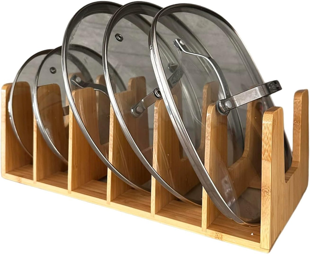 Kitchen Cabinet Organizer - Sturdy Bamboo Pot and Pan Organizer for Under Cab...