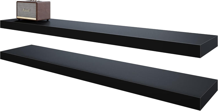 BAMEOS Floating Shelves,40 x 8 Floating Wall Shelves – Extra-Wide Display Shelf with Invisible Brackets, Set of 2 | Accent Décor Shelf for Bedroom, Living Room, Home Office & Salon Display Black