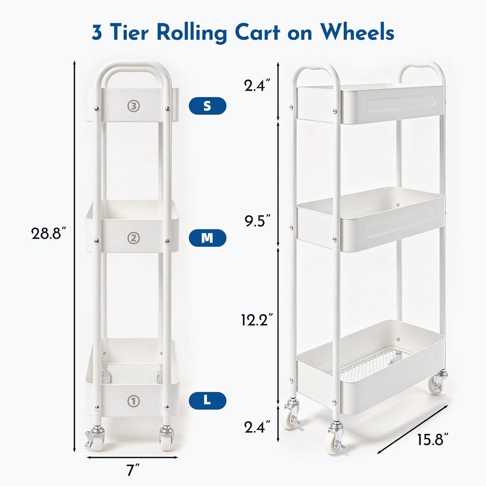 3 Tier Narrow Rolling Storage Cart for Laundry Room Bathroom Kitchen, 7.1'...