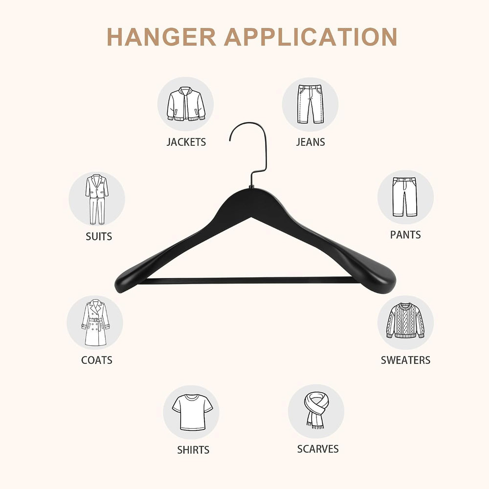 Wooden Suit Hangers with Non Slip Pants Bar, Black, 12-Pack, 17.5"