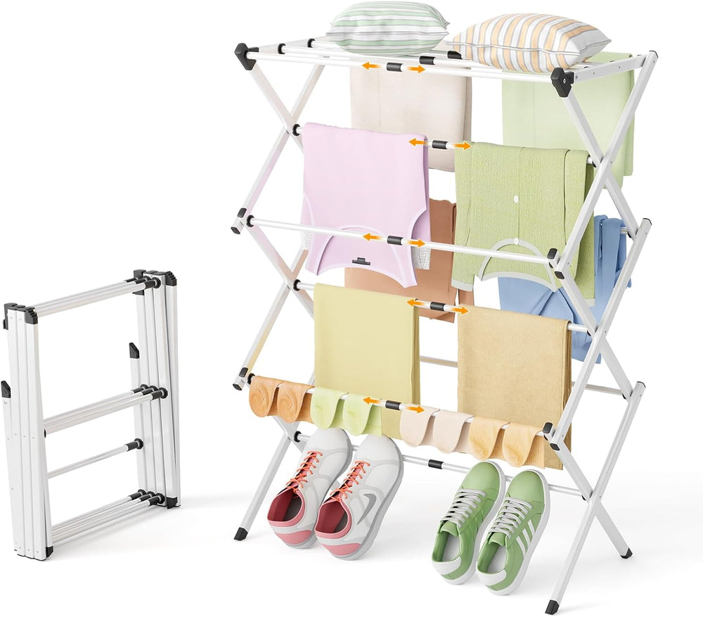 Foldable Clothes Drying Rack - 3-Tier Laundry Drying Rack, Collapsible Metal ...