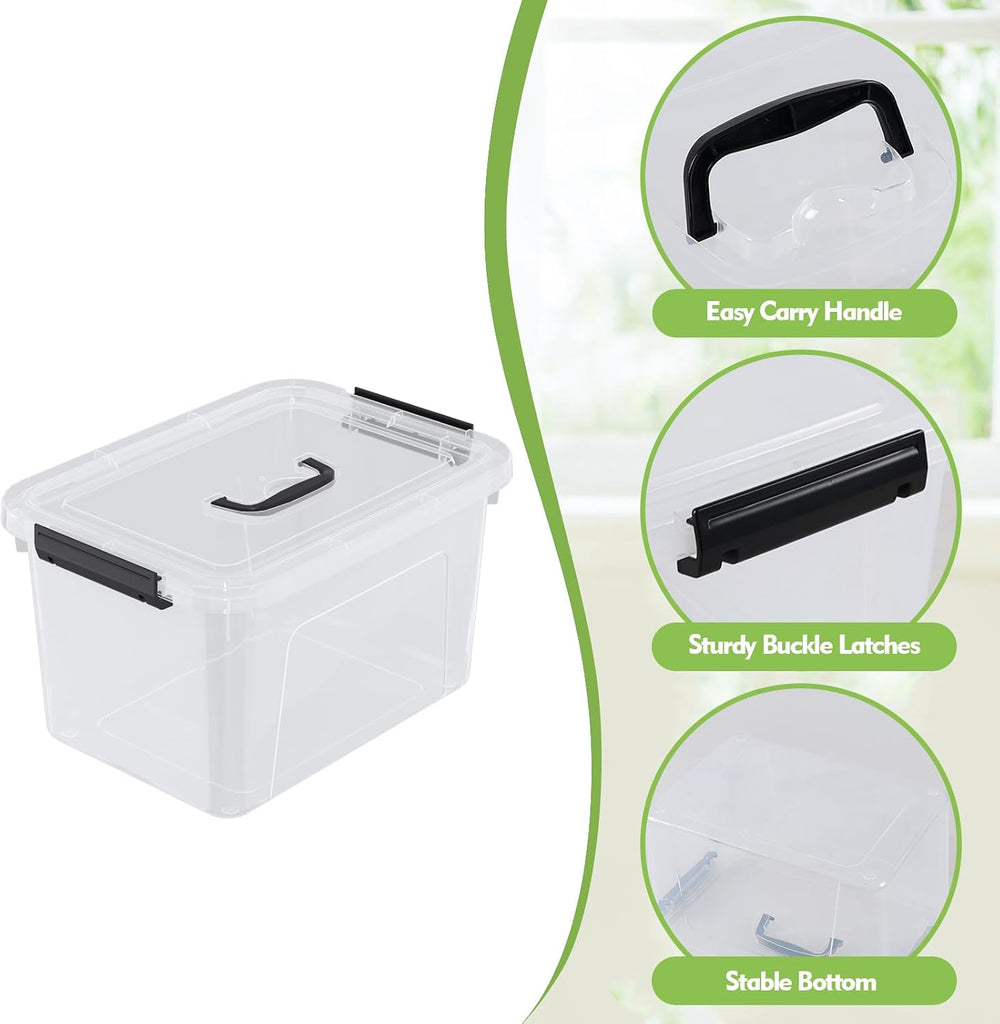 Wekioger 4 Packs Plasitc Lidded Storage Bins, Clear Latching Boxes 10 Quart