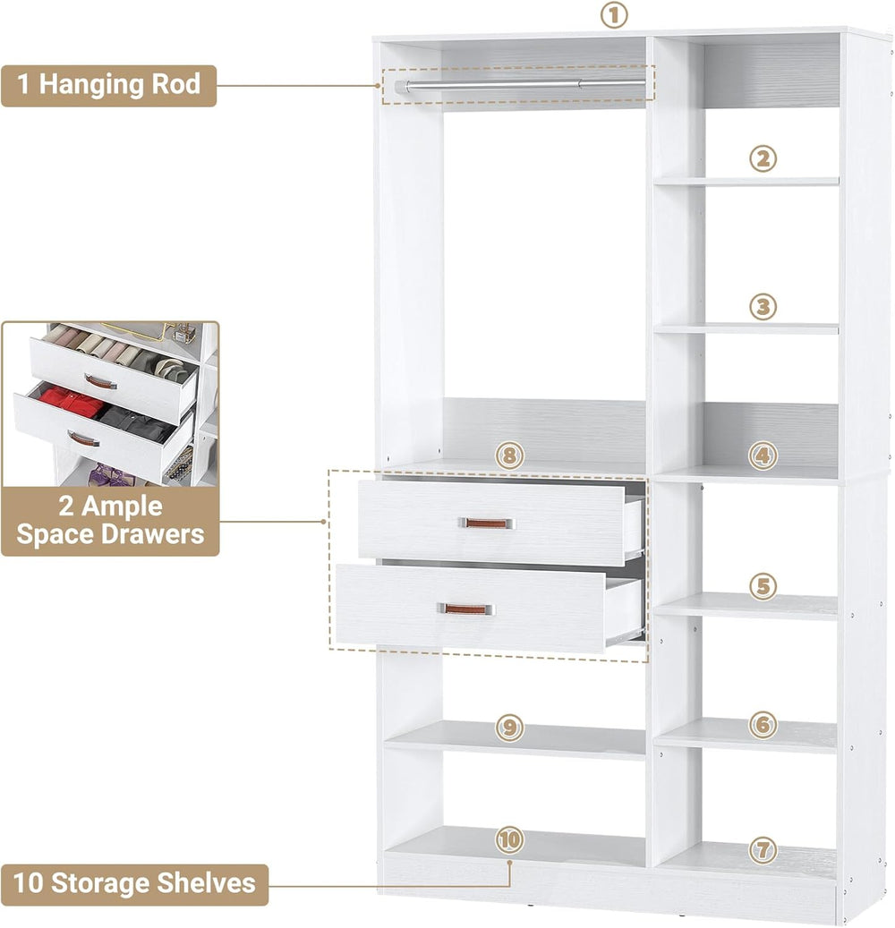 Armocity Freestanding Closet System, 40 Inches Stand-Alone Wardrobe with 10 S...