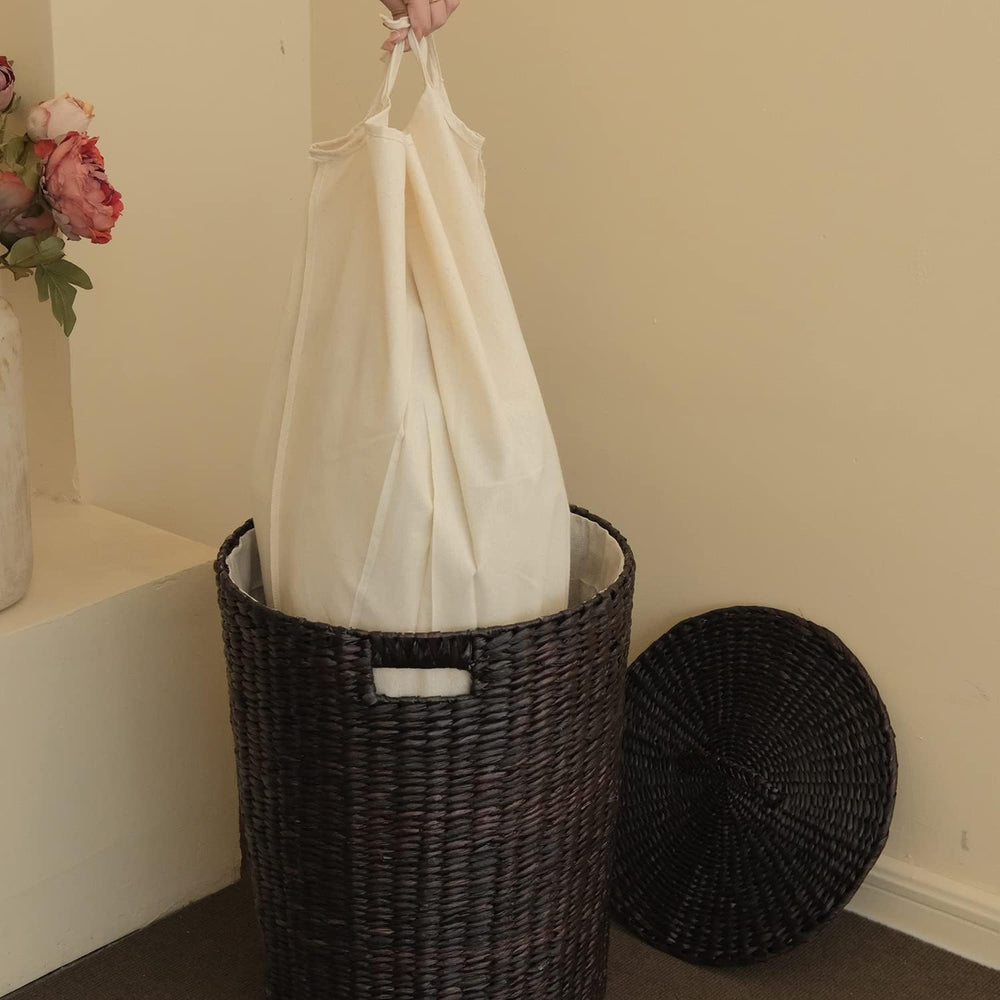 Furnnylane Hand-Woven Wicker Laundry Basket with Lid, 20 Gal (75 L) Large Lau...
