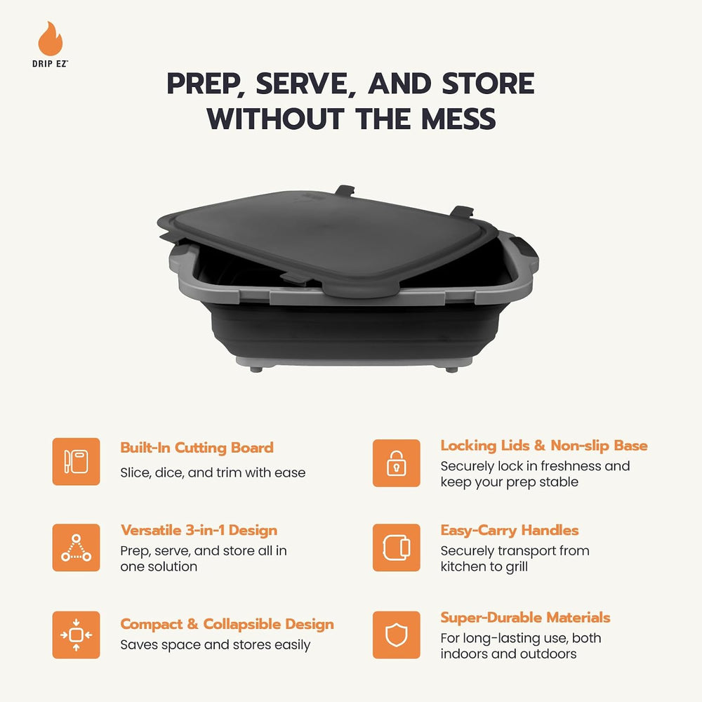 Drip EZ Collapsible BBQ Prep Tubs 3-Piece Set- For Meal Prep Marinating Food ...