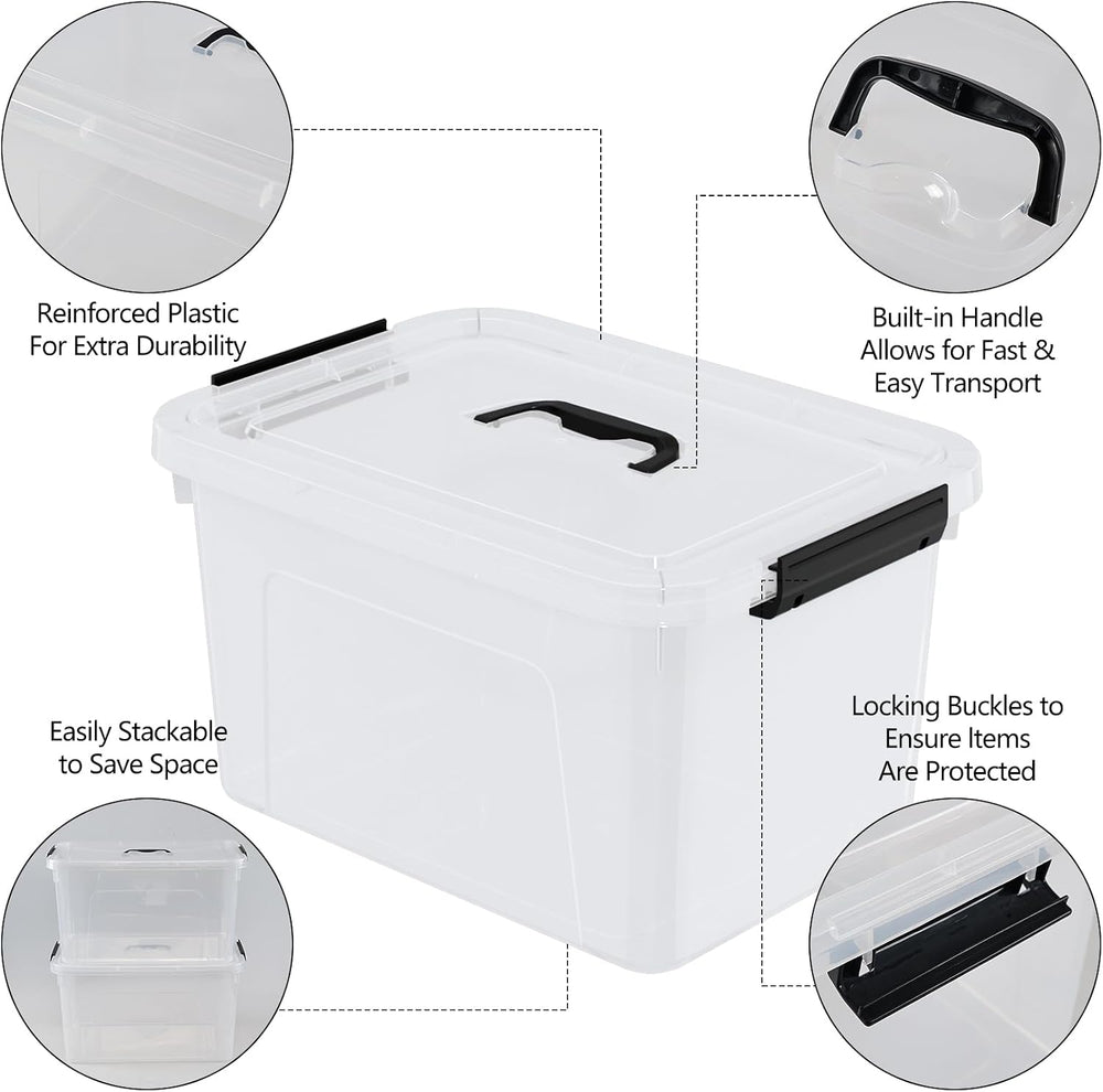 Plastic Storage Boxes with Lids, 4-Pack 18L Clear Latching Bins