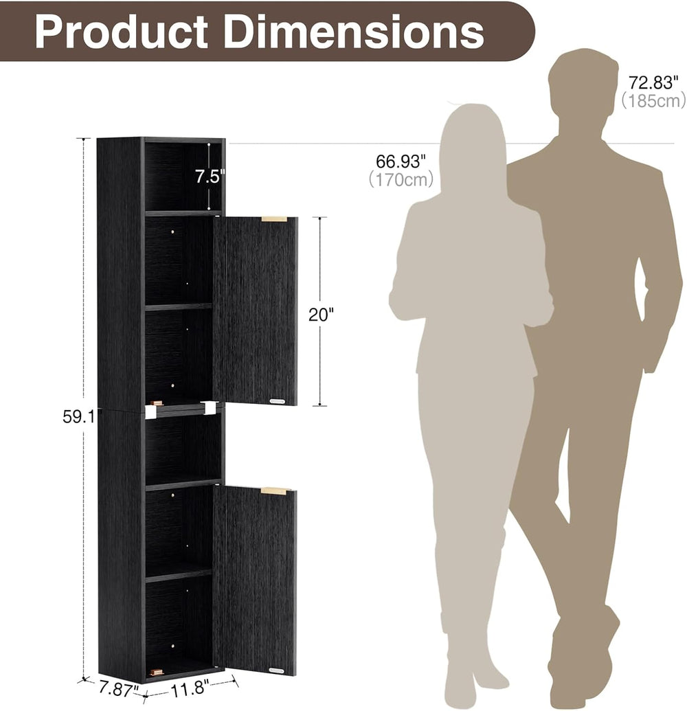AKMAKM 59.1" Tall Slim Bathroom Storage Cabinet Black | Freestanding or ...